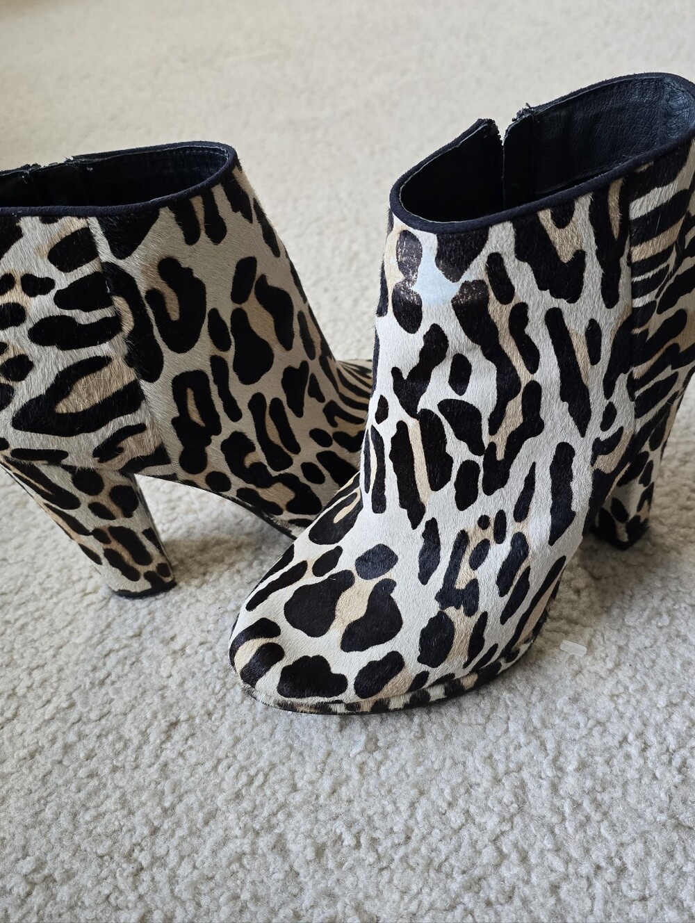 Aldo Calf Hair Animal Print Ankle Boots Heels Womens Size 7.5